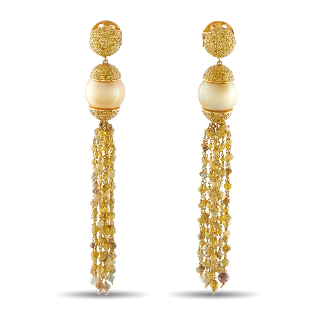 SOPHIA D 18K YELLOW GOLD 1.30CT DIAMOND AND PEARL DANGLE EARRINGS (1 of 5)