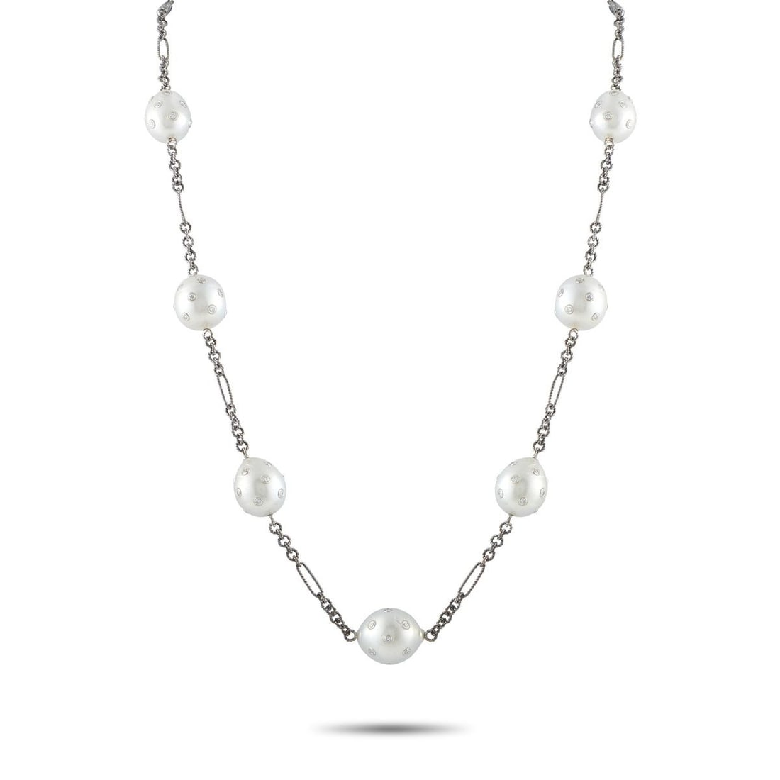 14K WHITE GOLD 4.46CT DIAMOND AND PEARL NECKLACE (1 of 3)