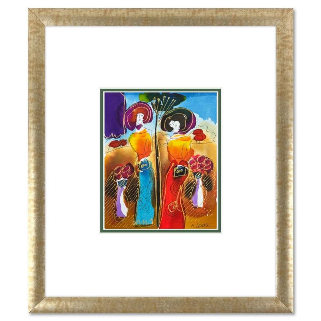 Moshe Leider, Framed Original Mixed Media Watercolor Painting, Hand Signed with Letter of: This is an original mixed media watercolor painting on paper by Moshe Leider. Hand signed by the artist, this piece comes custom framed and includes a Letter of Authenticity. Measures approximately 15