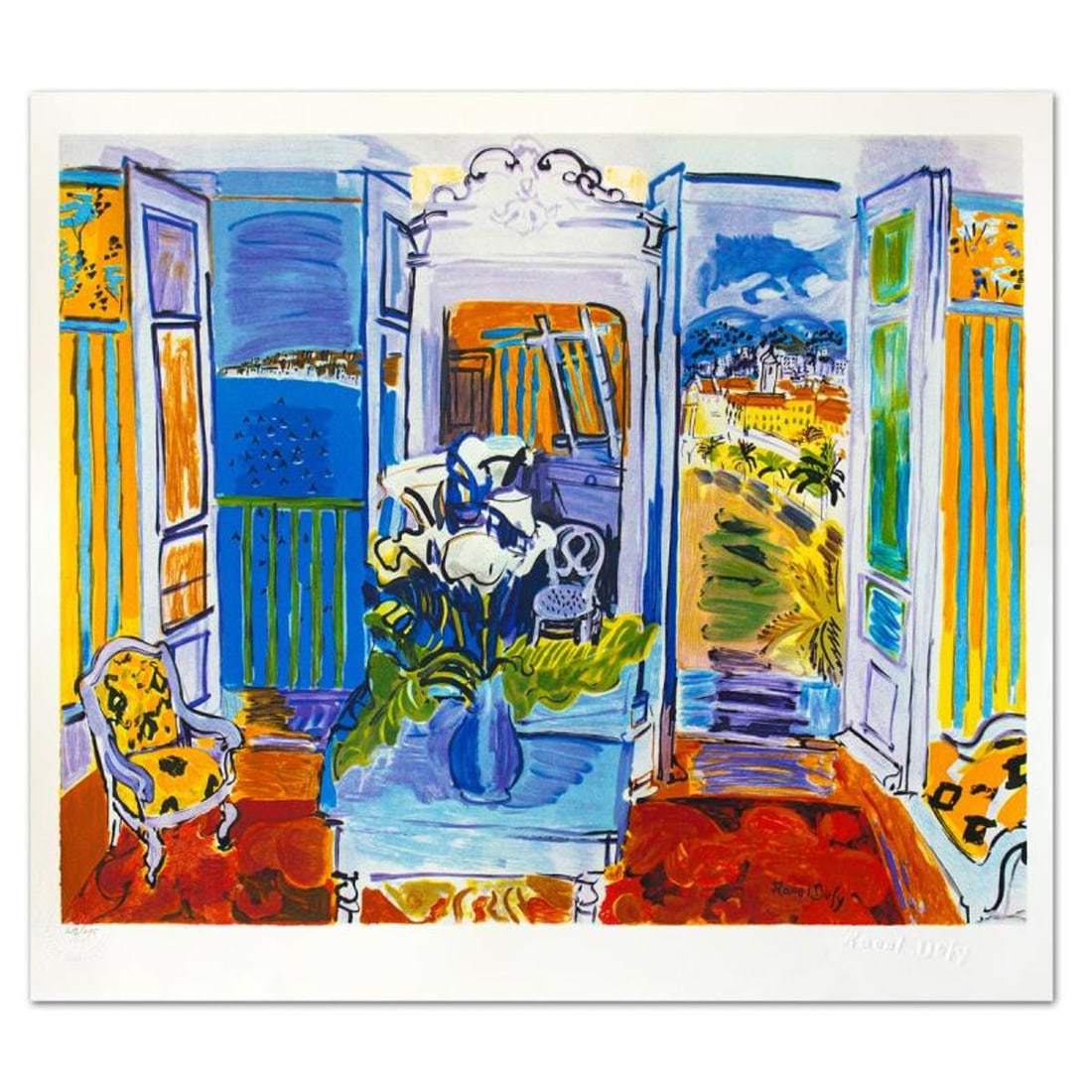 Raoul Dufy (1877-1953), "Interieur A La Fenetre Ouverte" Limited Edition Lithograph with Letter of: Interieur A La Fenetre Ouverte is a limited edition lithograph on paper by Raoul Dufy. Printed by Atelier Tete a Tete in Paris and authorized by Dufy owners of rights and ADAGP Paris , the piece is pl