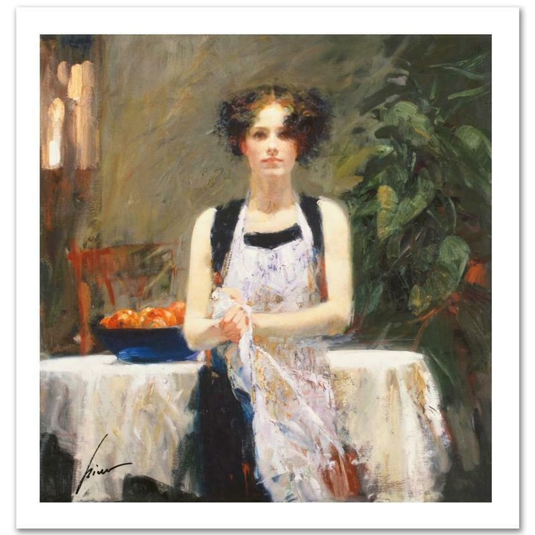 Pino (1939-2010) "Ester" Limited Edition Giclee. Numbered and Hand Signed; Certificate of: Ester is a limited edition giclee on paper by Pino (1939-2010). The piece comes numbered and is hand signed by the artist. Includes Certificate of Authenticity. Measures approximately 16 x 16" (image)