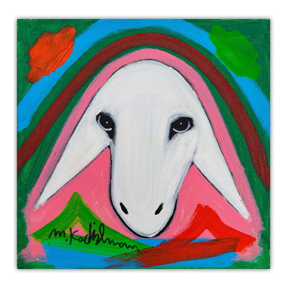 Menashe Kadishman- Original Acrylic on Canvas "Untitled": Artist: Menashe Kadishman. Medium: Original Acrylic on Canvas. Title: Untitled. Size: 12" x 12". Signature: Hand Signed by the artist. Certificate of Authenticity: Is included. Additional: Stretched a
