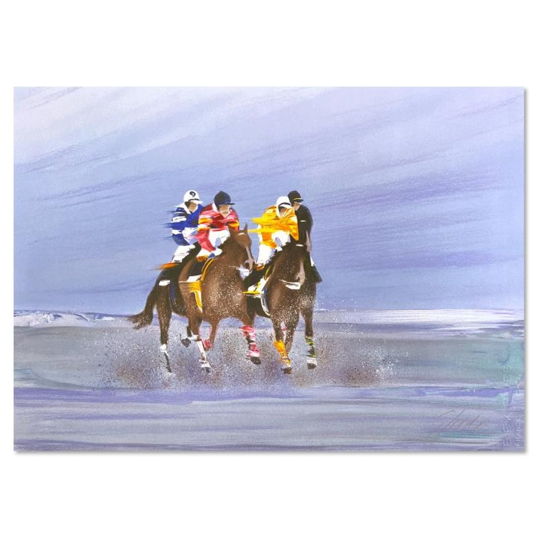 Victor Spahn, "Training on the beach" hand signed limited edition lithograph with Certificate of: Training on the beach is a limited edition lithograph on paper by Victor Spahn. Printed at Art-Lithographies workshop in Paris, the piece is hand signed by the artist and comes with a certificate of a