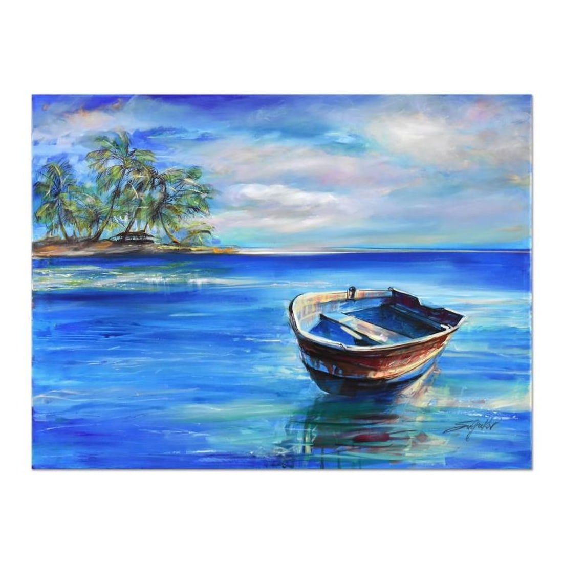 Vadik Suljakov, "Love Paradise" Original Oil Painting on Canvas, Hand Signed with Letter of: Love Paradise is an original oil painting on stretched canvas by Vadik Suljakov, hand signed by the artist. Includes Letter of Authenticity. Measures approx. 40" x 30" (image).