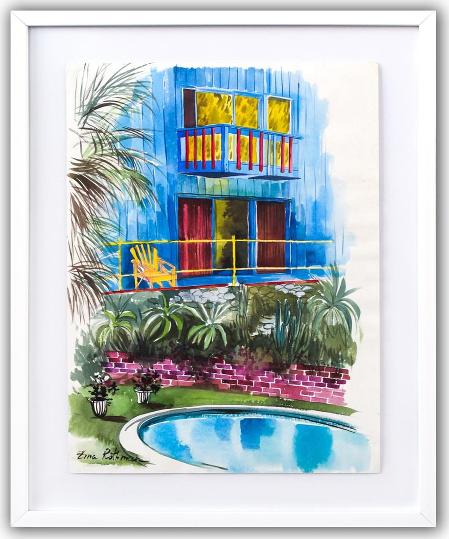Zina Roitman- Original Watercolor "Untitled": Artist: Zina Roitman. Medium: Original Watercolor. Title: Untitled. Size: 20" x 14". Measures approx. 26" x 20" (framed). Signature: Hand Signed by the artist. Certificate of Authenticity: Is included