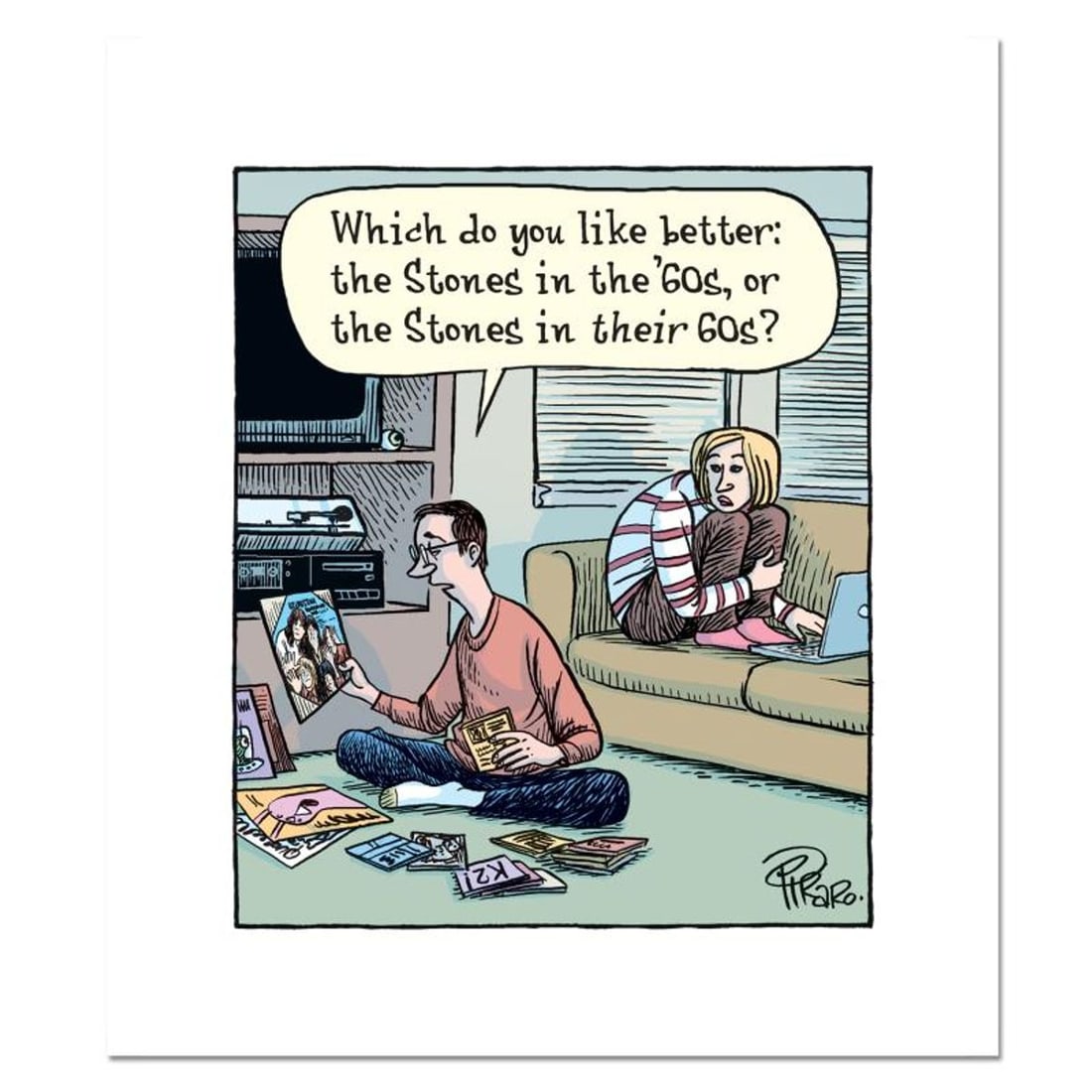 Bizarro, "Stones Sixties" Numbered Limited Edition Hand Signed by Creator Dan Piraro; Letter of: Stones Sixties is a limited edition giclee on paper by Dan Piraro, creator of the critically acclaimed and award winning comic strip, Bizarro! This piece is numbered and hand signed by the artist and 