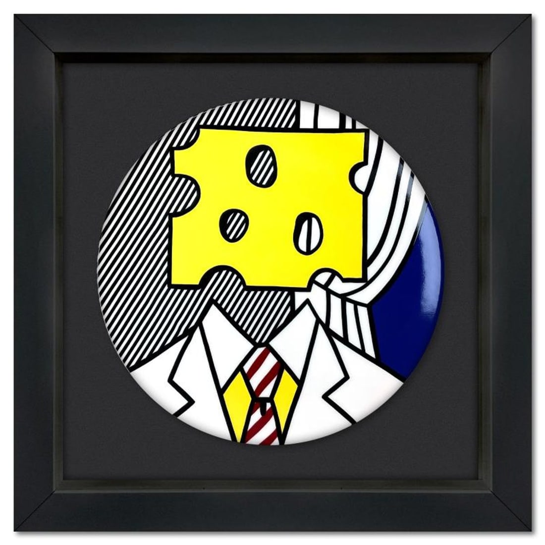 Roy Lichtenstein (1923-1997), "Portrait" Framed Limoges Porcelain Plate.: Portrait is a Limoges porcelain plate featuring art by Roy Lichtenstein (1923-1997). This plate is custom framed and floated on linen. Measures approx. 16" x 16" (frame), 11" (plate diameter). This it