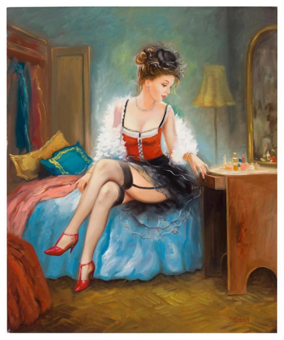 Taras Sidan- Original Giclee on Canvas "Mademoiselle": Artist: Taras Sidan. Medium: Original Giclee on Canvas. Title: Mademoiselle. Size: 24" x 20". Signature: Hand Signed by the Artist. Certificate of Authenticity: From the publisher. Reference#: 20960.