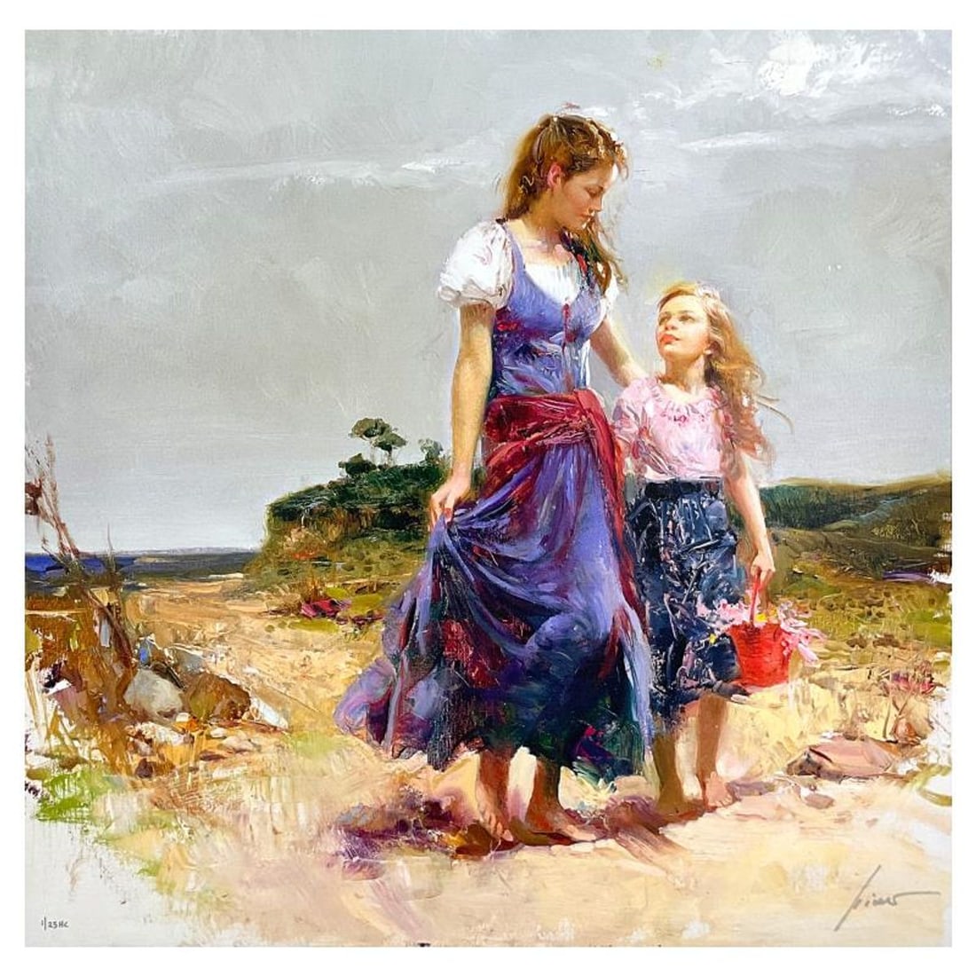 #1 in Edition: Pino (1939-2010), "Gathering Wildflowers" Limited Edition on Canvas, HC Numbered 1/25: Gathering Wildflowers is a limited edition giclee on canvas by Pino (1939-2010), HC numbered 1/25 and hand signed by the artist. Includes Certificate of Authenticity. Measures approx. 30" x 30" (image