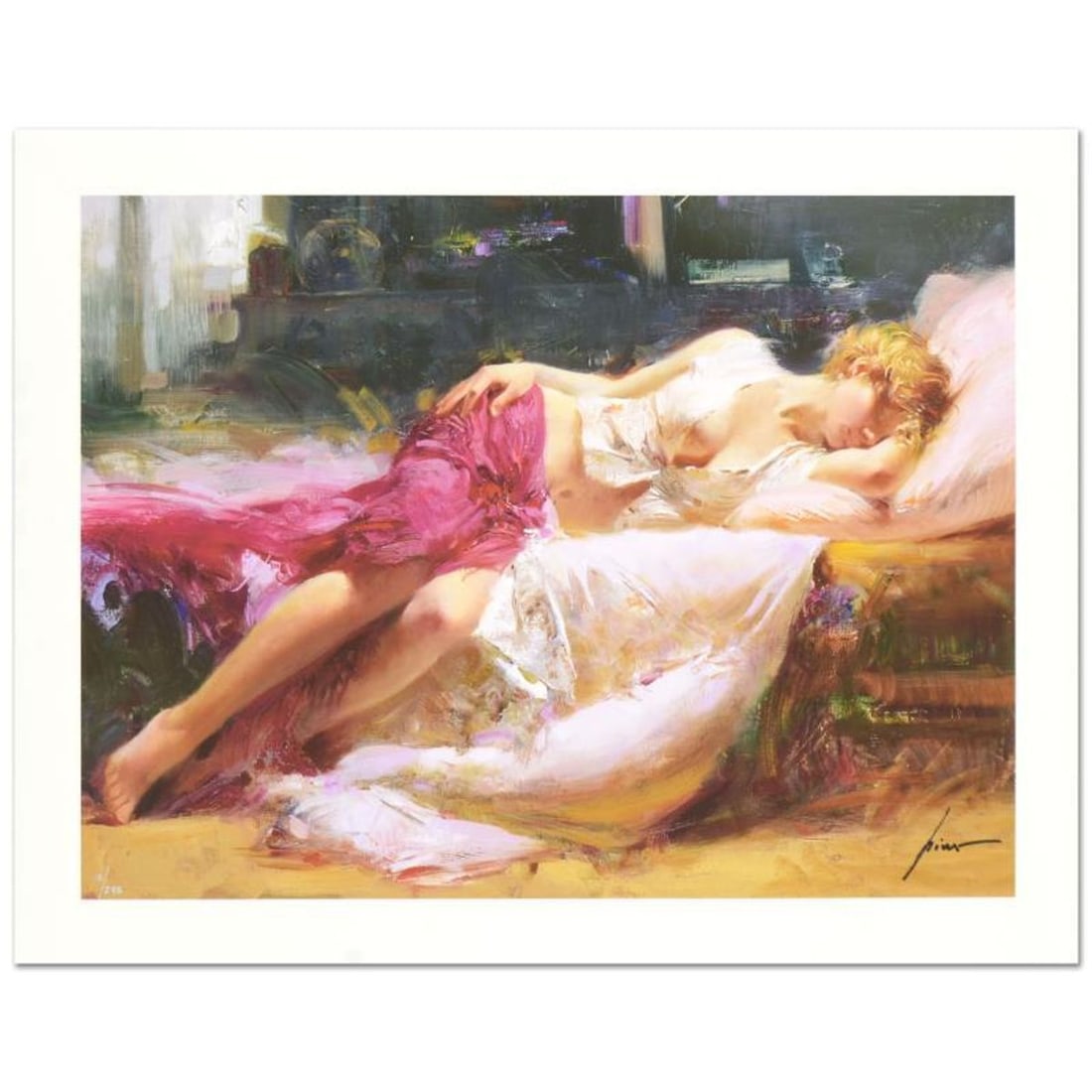 Pino (1939-2010), "Dreaming in Color" Hand Signed Limited Edition with Certificate of Authenticity.: Dreaming in Color is a limited edition giclee on paper by Pino (1939-2010), numbered and hand signed by the artist. Includes Certificate of Authenticity. Measures approximately 15" x 20" (image). Refe