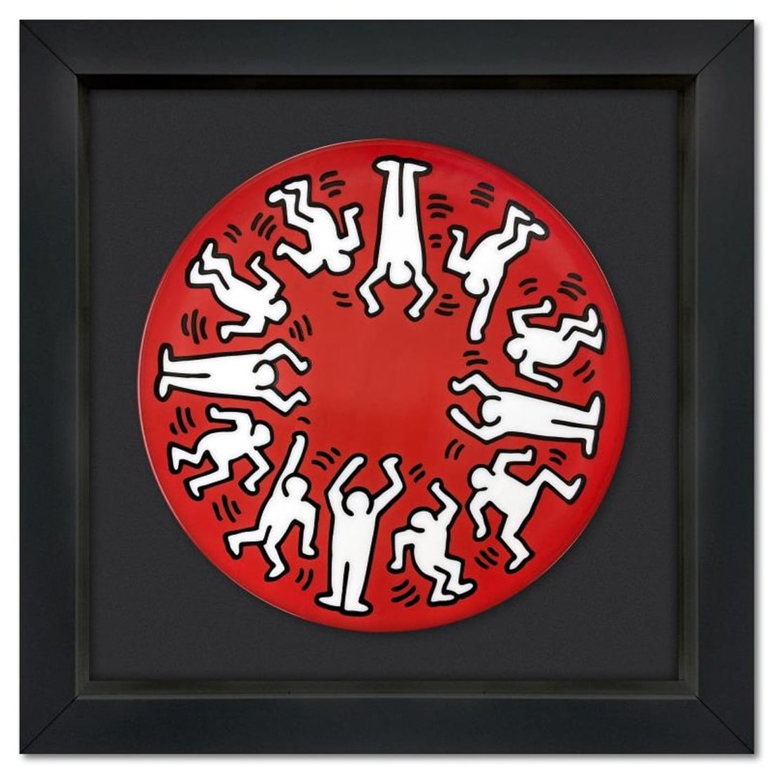 Keith Haring (1958-1990), "White on Red" Framed Limoges Porcelain Plate. (1 of 2)