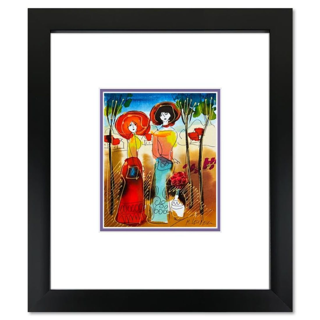 Moshe Leider, Framed Original Mixed Media Watercolor Painting, Hand Signed with Letter of: This is an original mixed media watercolor painting on paper by Moshe Leider. Hand signed by the artist, this piece comes custom framed and includes a Letter of Authenticity. Measures approximately 15