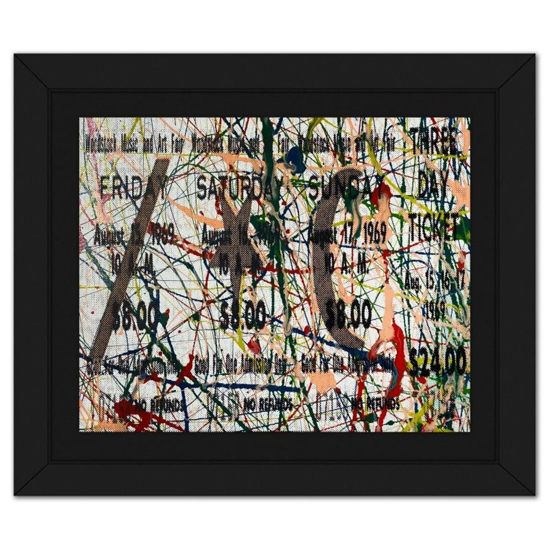 Steve Kaufman (1960-2010), "Woodstock Ticket" Framed Hand Embellished Limited Edition Silscreen, (1 of 2)