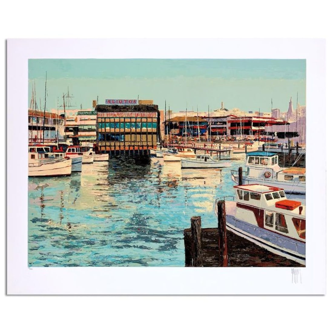 Mark King (1931-2014), "Fisherman's Wharf" Hand Signed Limited Edition Serigraph with Letter of: Fisherman's Wharf is a limited edition serigraph on paper by Mark King (1931-2014). Hand signed and numbered, this piece comes with a letter of authenticity and measures approximately 30" x 40" (image