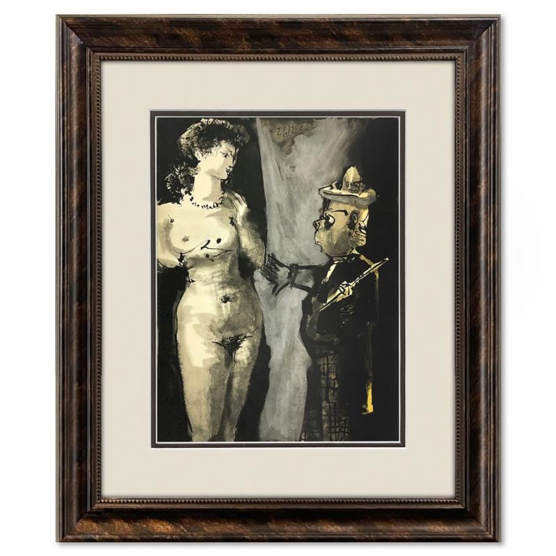 Pablo Picasso (1881-1973), "La Comedie Humaine 21.12.53" Framed Vintage Lithograph on Paper with: La Comedie Humaine 21.12.53 is a lithograph on paper by Pablo Picasso (1881-1973). This piece is from Picasso's Human Comedy Series and was printed in Paris, France by Mourlot Studios in 1954. This pi