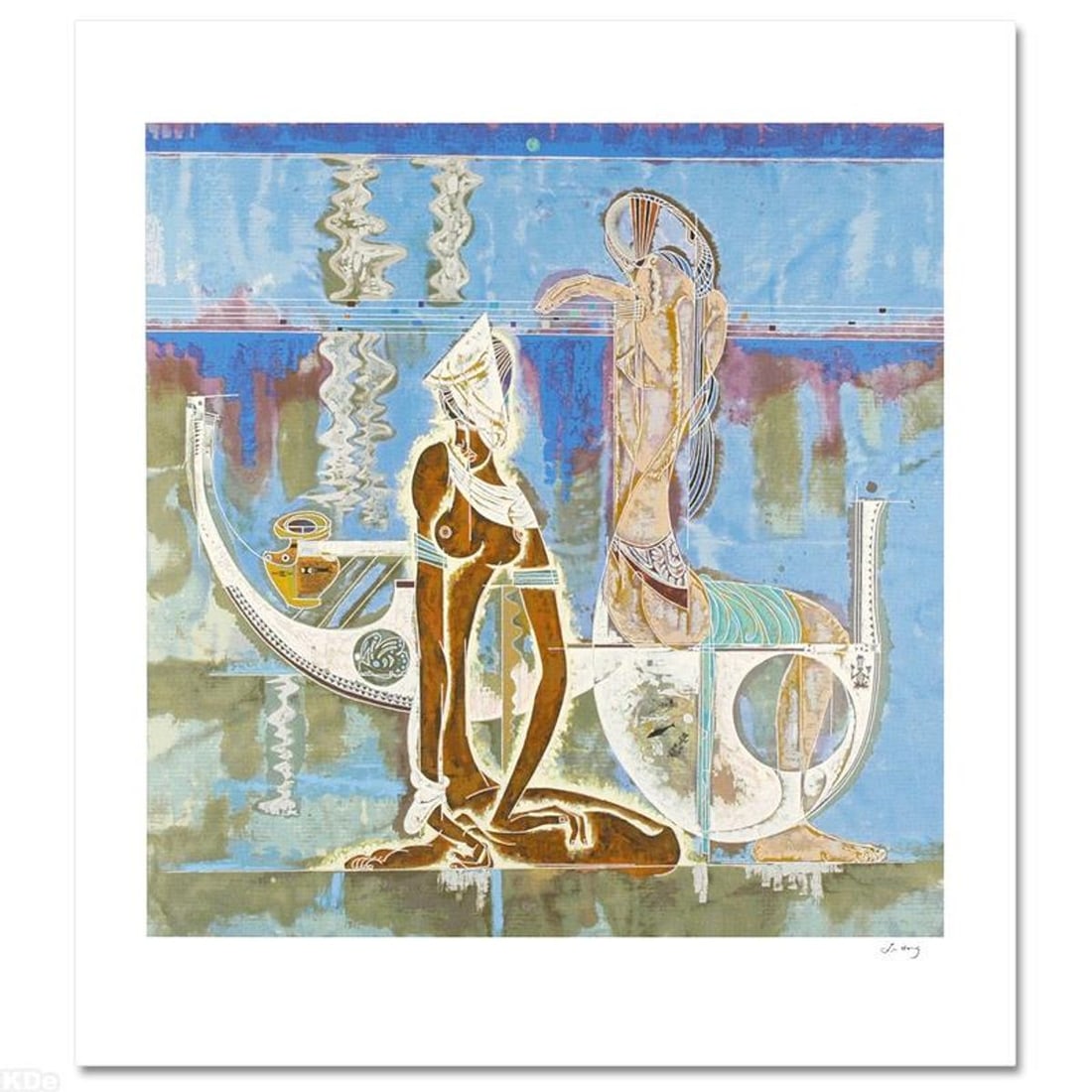 Rhyme of Sea Limited Edition Serigraph (34" x 38") by Renowned Artist Lu Hong, Numbered and Hand: Lu Hong's work, collected worldwide, is often characterized by the use of vibrant colors and emotive lines. "Rhyme of Sea" is a limited edition serigraph on paper, numbered and hand signed by the