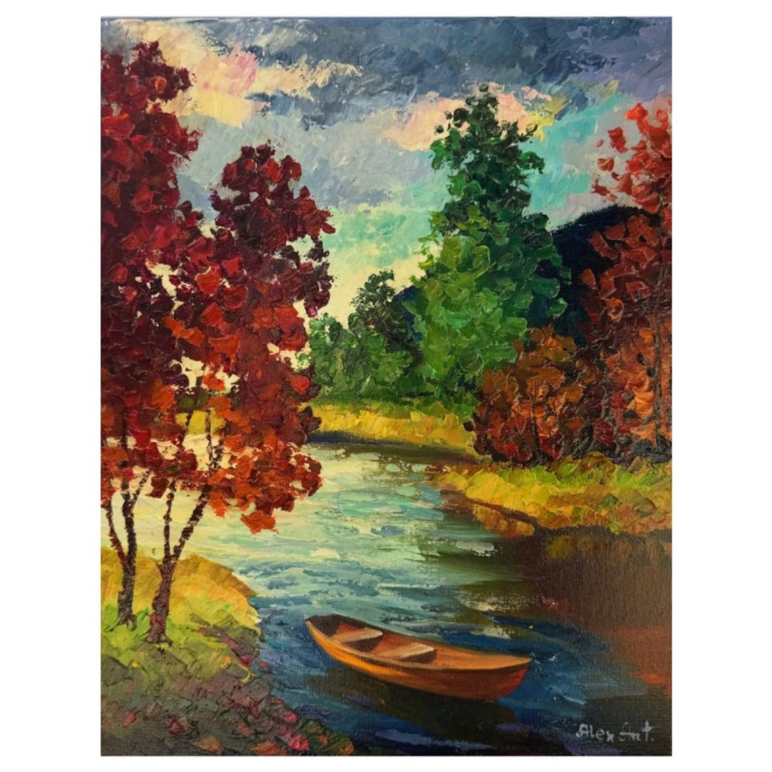 Alexander Antanenka, "Autumn Creek" Hand Signed Original Painting on Canvas with Letter of