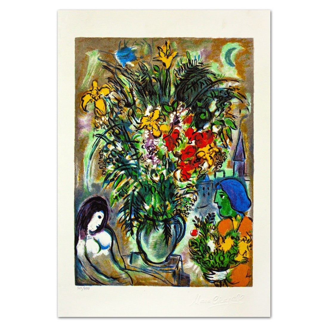 Marc Chagall- Serigraph "L'offrande": Artist: Marc Chagall. Medium: Serigraph. Title: L'offrande. Size: 19.5" x 13.5". Signature: Stamp signed and numbered. Certificate of Authenticity: Is included. Additional: Printed by Atelier Tete a T