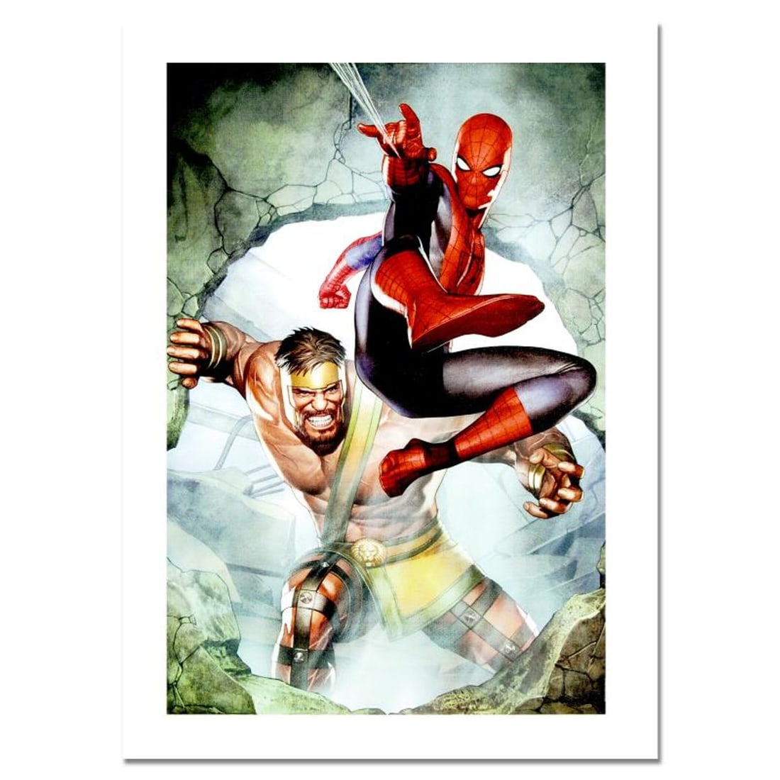 Marvel Comics, "Assault New Olympus Prologue #1" Numbered Limited Edition Canvas by Adi Granov with: A piece of comic book history, this limited edition print, drawn by Adi Granov, depicts a scene from the classic Spider-Man series. While working for Marvel, Adi Granov has drawn covers for Spider-Man