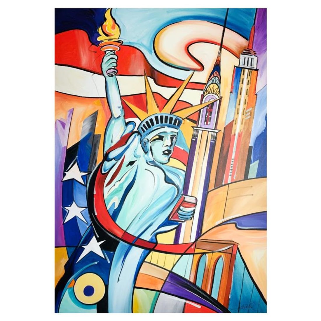 Alfred Gockel, "Flame of NY" Hand Signed Limited Edition on Canvas with Letter of Authenticity.: Flame of NY is a limited edition giclee on canvas by Alfred Gockel. The piece is hand signed and numbered and comes with a letter of authenticity. Measures approximately 38.5" x 27". Reference#: 90598