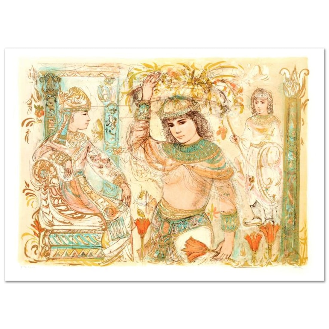 Aida Limited Edition Lithograph (38" x 27") by Edna Hibel (1917-2014), Numbered and Hand Signed with: Aida is a limited edition lithograph on paper, numbered and hand signed by Edna Hibel (1917-2014). Includes Certificate of Authenticity! Measures approx. 42" x 30" (with border), 38" x 27" (image). Re