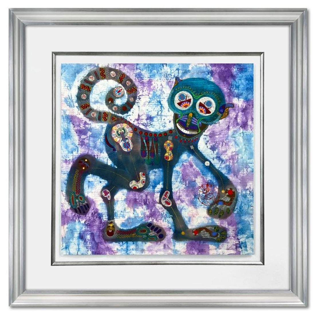 Lu Hong, "Chinese Zodiac - Metal Monkey" Framed Original Mixed Media Painting, Hand Signed with (1 of 2)