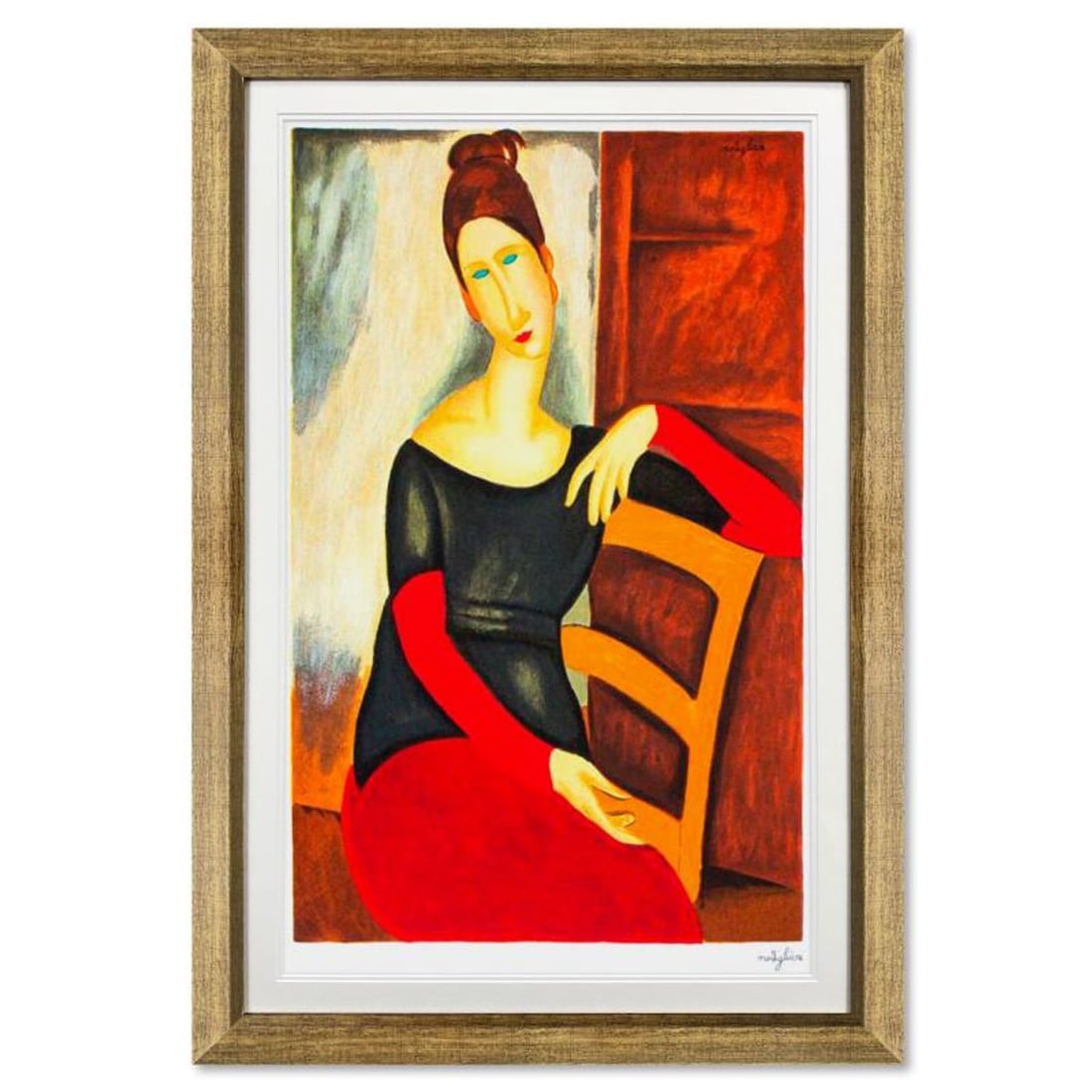 Amedeo Modigliani (1884-1920), "Jeanne Hebuterne" Framed Limited Edition Serigraph with Letter of: Jeanne Hebuterne is a framed limited edition serigraph on paper by Amedeo Modigliani. The piece is plate signed and comes with a letter of authenticity. Measures approximately 28.5" x 26.5" (frame), 1