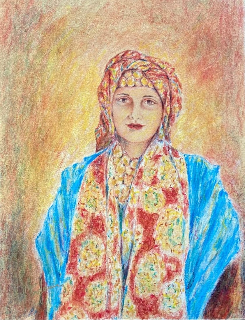 Itzhak Tordjman- Pastel paint over lithograph on paper "From the Woman of Valor series" (1 of 3)
