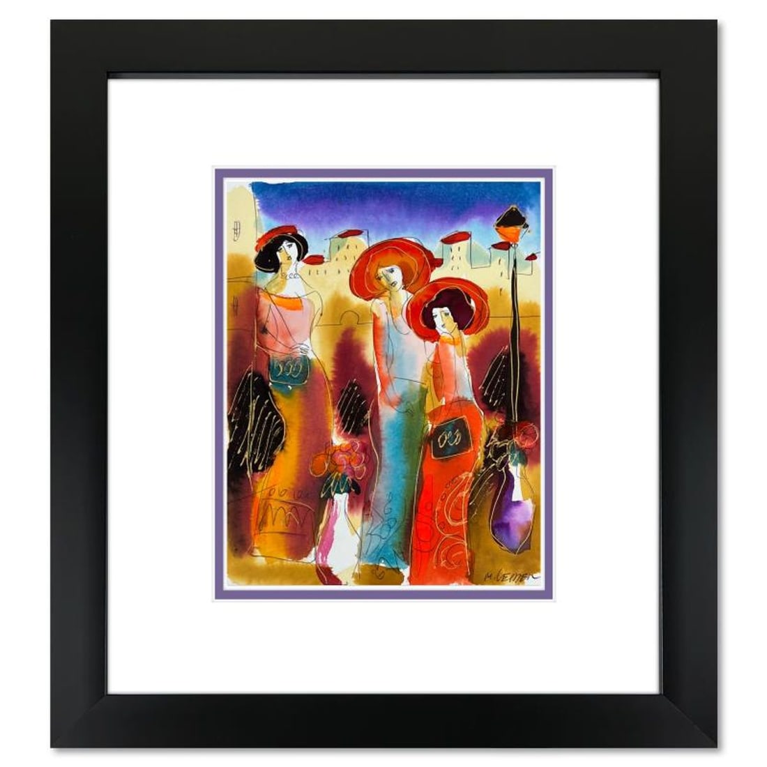 Moshe Leider, Framed Original Mixed Media Watercolor Painting, Hand Signed with Letter of: This is an original mixed media watercolor painting on paper by Moshe Leider. Hand signed by the artist, this piece comes custom framed and includes a Letter of Authenticity. Measures approximately 16