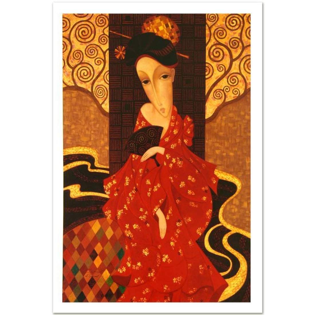 Sergey Smirnov (1953-2006), "Geisha In Red" Limited Edition Mixed Media on Canvas (32.5" x 50.5"), (1 of 1)