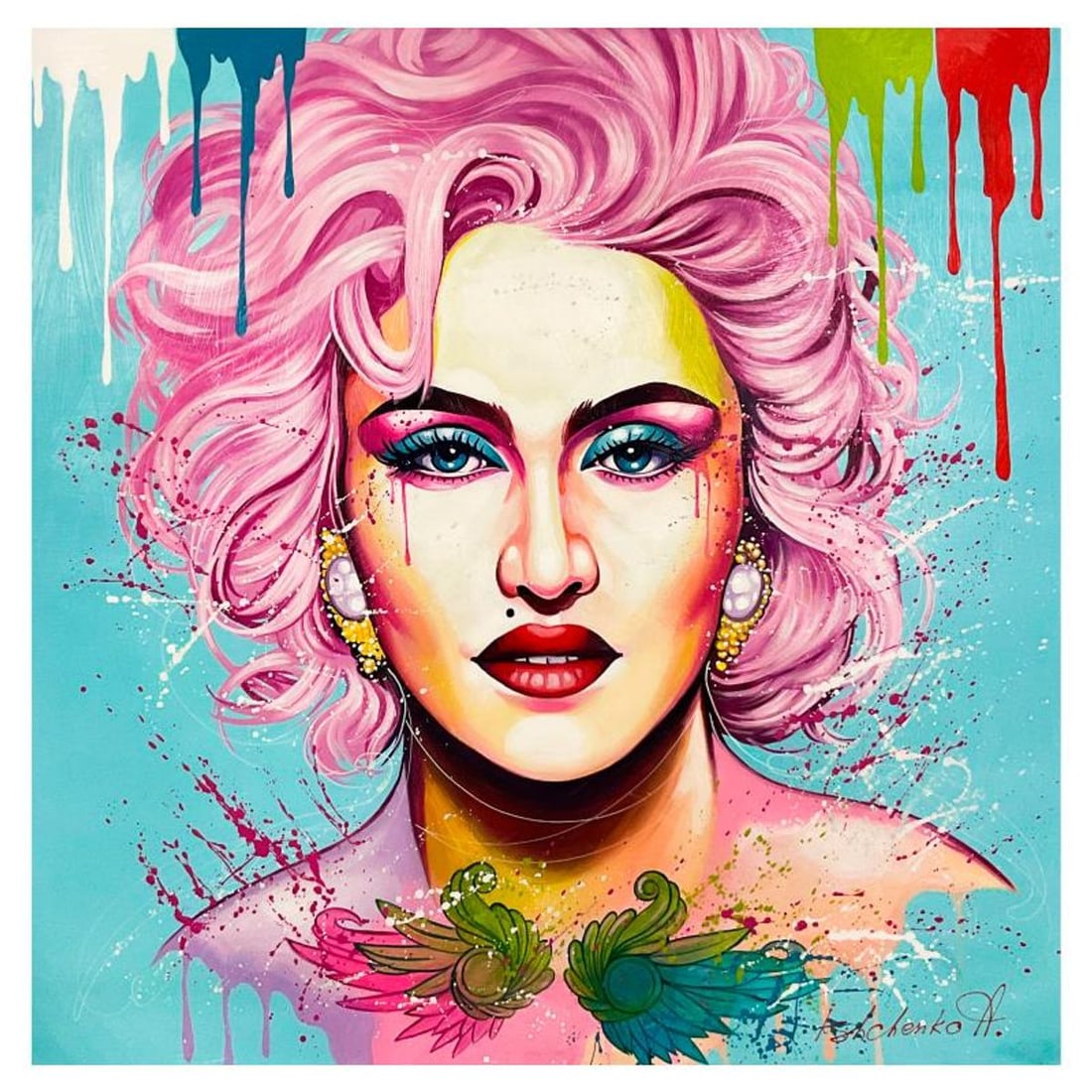 Alexander Ishchenko, "Madonna" Original Acrylic Painting on Canvas, Hand Signed with Letter: Madonna is an original acrylic painting on canvas by Alexander Ishchenko, hand signed by the artist. Includes Letter of Authenticity. Measures approx. 36" x 36" (image).