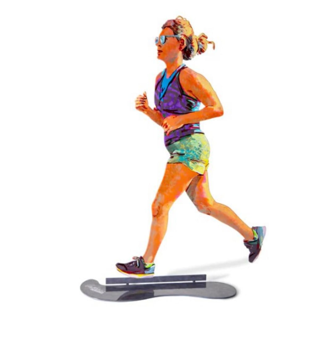 David Gerstein- Free Standing Sculpture "LADY RUNNER": Artist: David Gerstein. Medium: Free Standing Sculpture. Title: LADY RUNNER. Size: 16.3" x 12". Signature: Signed. Certificate of Authenticity: Is included. Additional: This piece is free standing scu