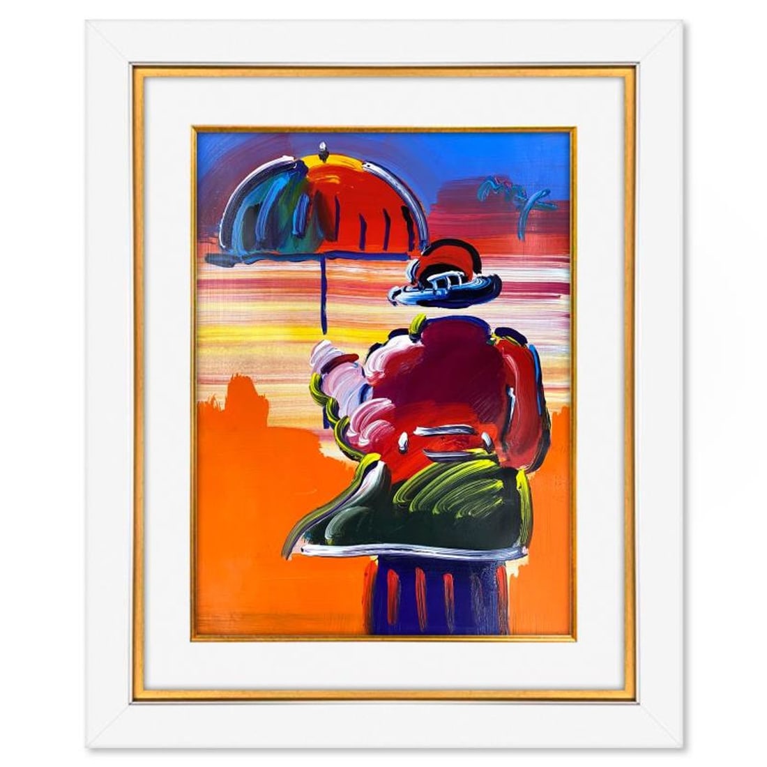 Peter Max, "Umbrella Man" Framed One-of-a-Kind Mixed Media, Hand Signed with Registration Number (1 of 2)