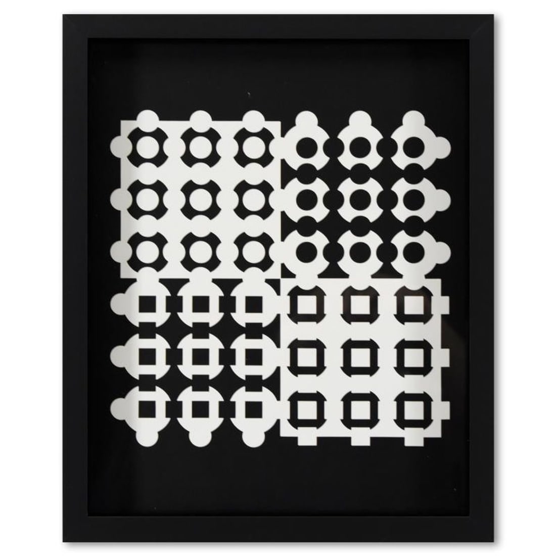 Victor Vasarely (1908-1997), "Helion de la serie Corpusculaires" Framed 1973 Heliogravure Print with: Helion de la serie Corpusculaires is a heliogravure print on paper, published in 1973, by Victor Vasarely (1908-1997). This piece comes custom framed, with a letter of authenticity and with a 1976 Vas