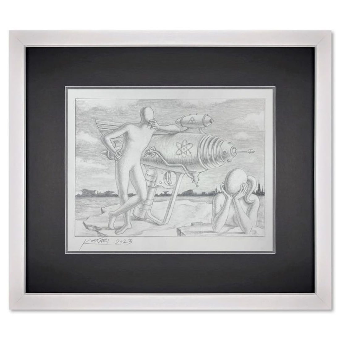 Mark Kostabi, "Not the Only Star" Framed Original Drawing on Paper, Hand Signed with Certificate of (1 of 3)