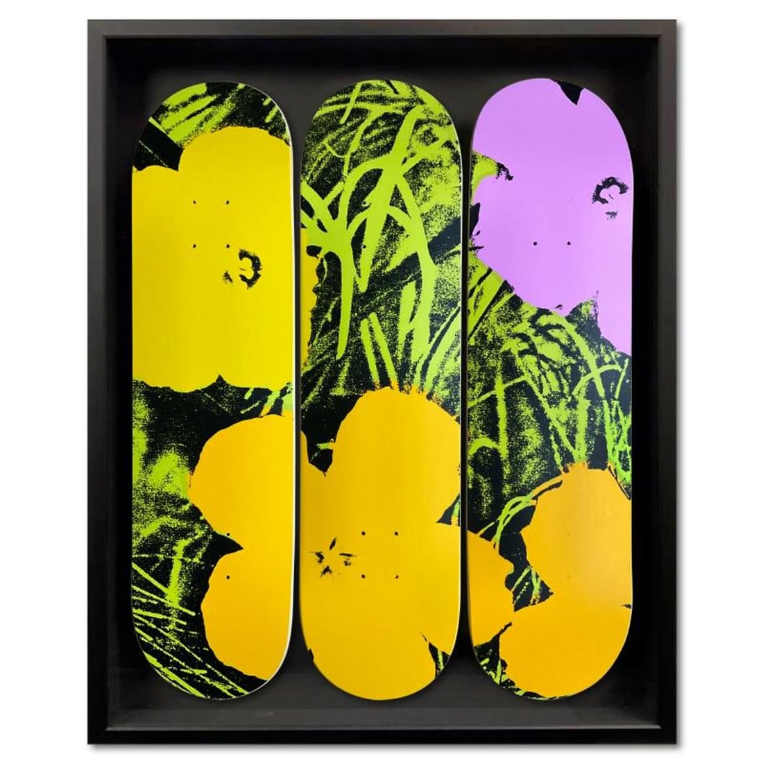 Warhol (1928-1987), "Flowers - Lime/Orange" Framed Limited Edition Skateboard Triptych, Numbered and (1 of 3)