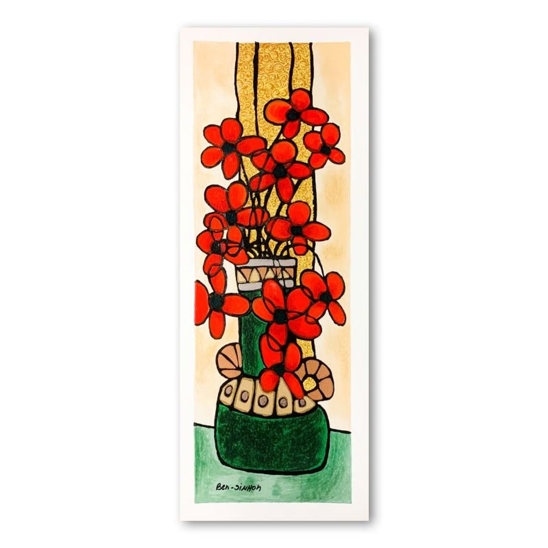 Ben Simhon, "Green Vase" Hand Signed Limited Edition Serigraph on Paper with Letter of Authenticity. (1 of 2)