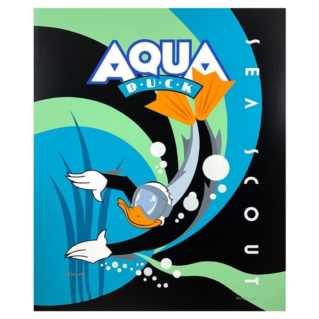 Mike Kungl, "Aqua Duck" Limited Edition on Canvas from Disney Fine Art, Numbered and Hand Signed: Aqua Duck is a limited edition giclee on canvas by Mike Kungl, numbered and hand signed by the artist. This piece is licensed by Disney Fine Art. Includes Letter of Authenticity. Measures approx. 23" 
