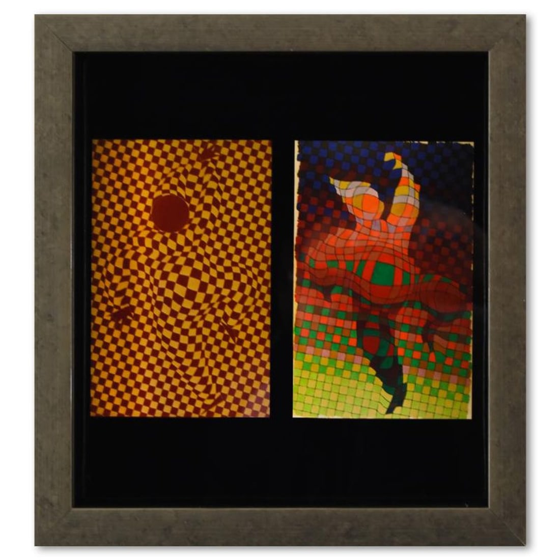 Victor Vasarely (1908-1997), "Arlequin - 2 de la serie Graphismes 2" Framed 1977 Heliogravure Print: Arlequin - 2 de la serie Graphismes 2 is a heliogravure print on paper, published in 1977, by Victor Vasarely (1908-1997). This piece comes custom framed, with a letter of authenticity and with a 1976