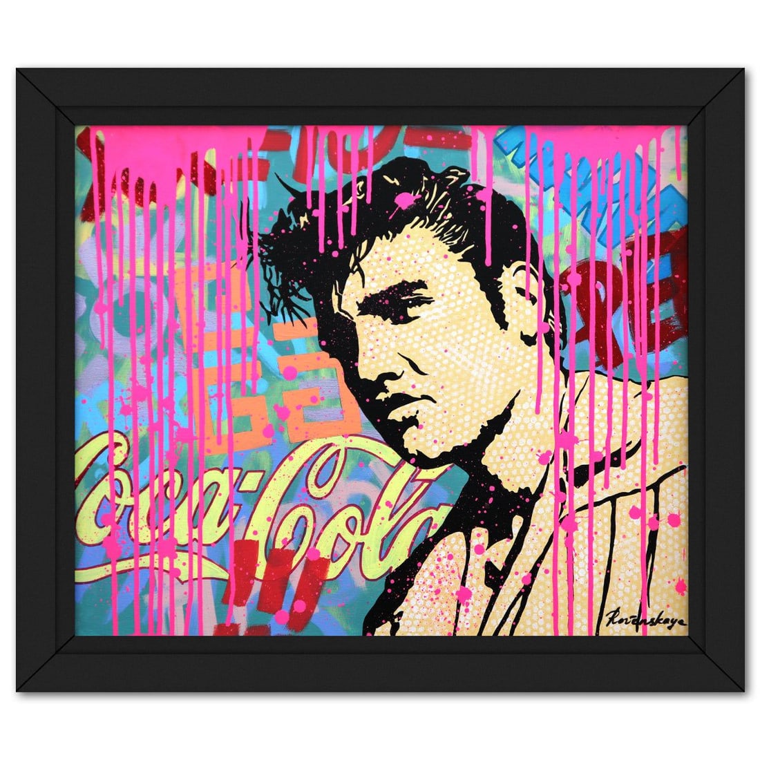 Nastya Rovenskaya- Original Oil on Canvas "Viva Graffiti Vegas": Artist: Nastya Rovenskaya. Medium: Original Oil on Canvas. Title: Viva Graffiti Vegas. Size: 20" x 24". Measures approx. 25" x 28" (framed). Signature: Hand Signed. Certificate of Authenticity: Is inc