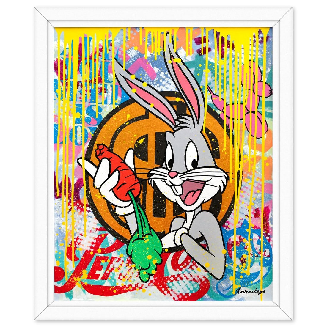 Nastya Rovenskaya- Original Oil on Canvas "Daffy's Hustle Pop": Artist: Nastya Rovenskaya. Medium: Original Oil on Canvas. Title: Daffy's Hustle Pop. Size: 30" x 24". Measures approx. 34" x 28" (framed). Signature: Hand Signed. Certificate of Authenticity: Is incl