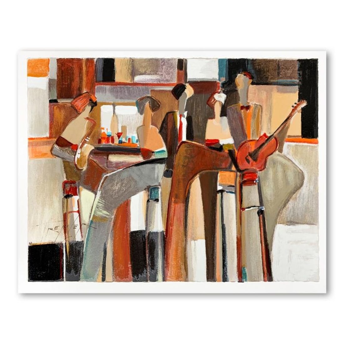 Yuri Tremler, "Music at the Bar" Limited Edition Serigraph, Hand Signed with Letter of Authenticity.: Music at the Bar is a limited edition serigraph on paper by Yuri Tremler. It is numbered and hand signed and includes a letter of authenticity. Measures approximately 14" x 19" (image). Reference#: 93