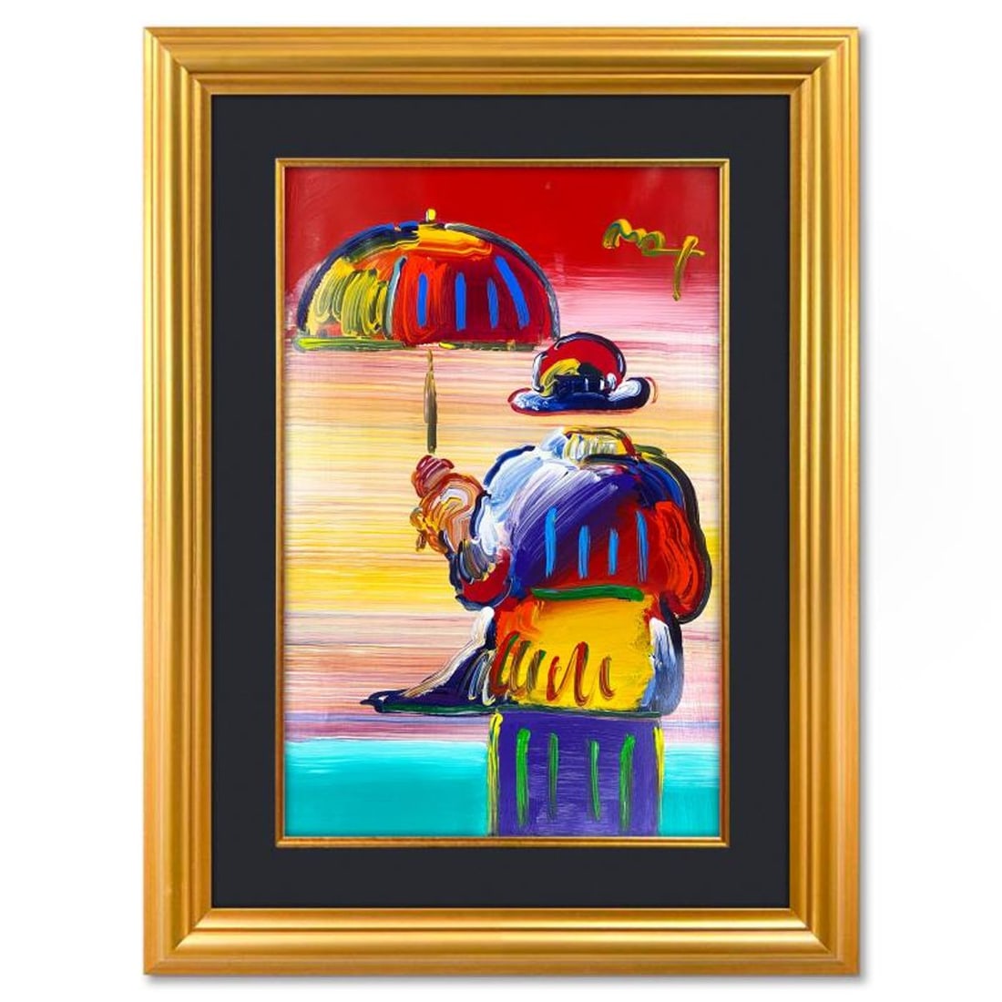 Peter Max, "Umbrella Man" Framed One-of-a-Kind Mixed Media, Hand Signed with Registration Number (1 of 2)