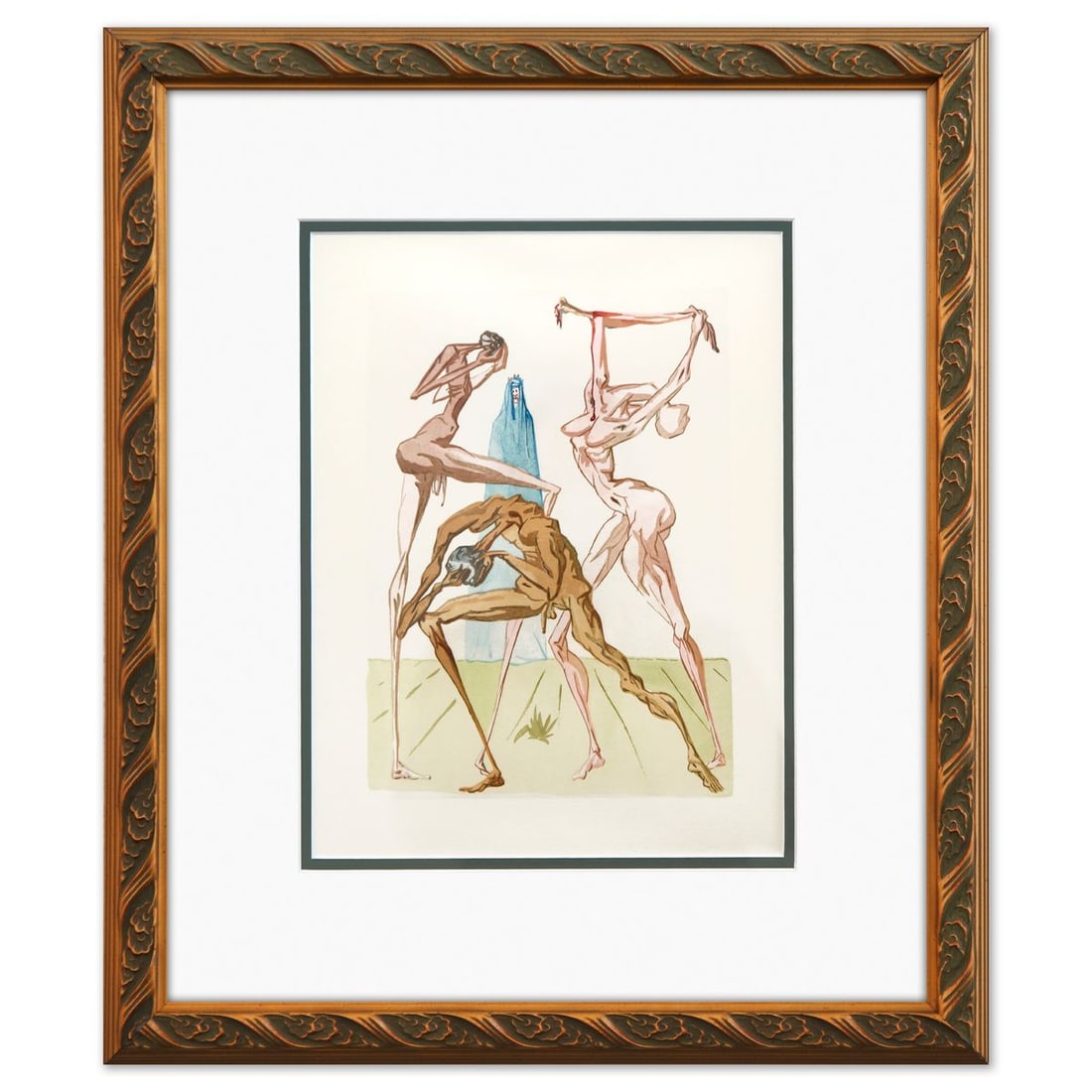 Salvador Dali- Original Color Woodcut on B.F.K. Rives Paper "Inferno 26": Artist: Salvador Dali. Medium: Original Color Woodcut on B.F.K. Rives Paper. Title: Inferno 26. Size: 13" x 10". Measures approx. 20" x 17" (framed). Certificate of Authenticity: Is included. Addition