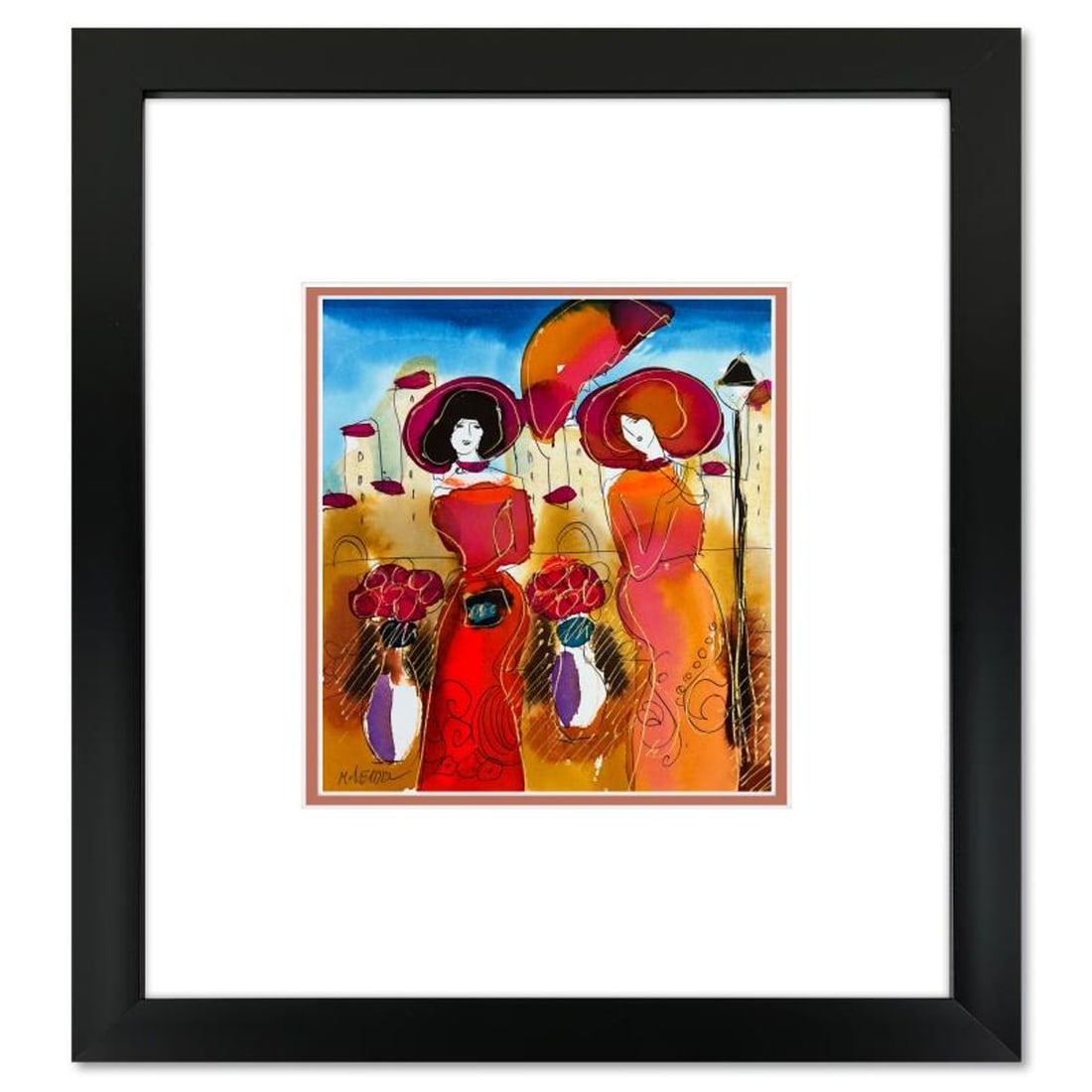 Moshe Leider, Framed Original Mixed Media Watercolor Painting, Hand Signed with Letter of (1 of 2)