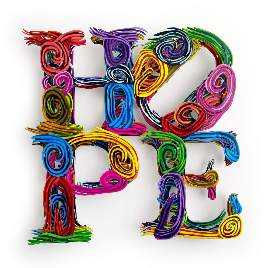 Patricia Govezensky- Original Painting on Cutout Steel "HOPE (Mini Series)": Artist: Patricia Govezensky. Medium: Original Painting on Cutout Steel. Title: HOPE (Mini Series). Size: 17" x 17". Signature: Hand Signed by the artist. Certificate of Authenticity: Is included. Addi