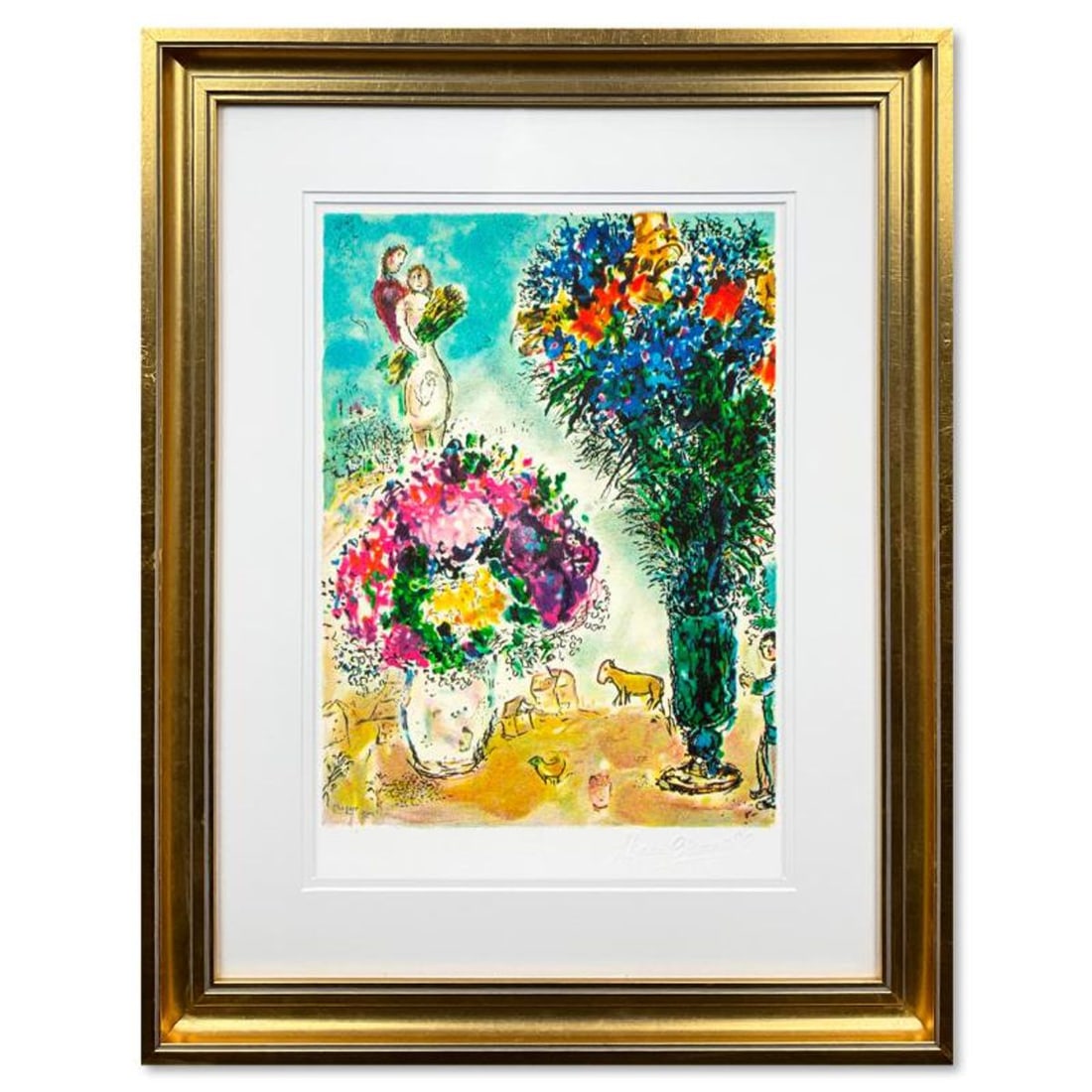 Marc Chagall (1887-1985), "La Gerbe De Ble" Framed Limited Edition Lithograph with Letter of: La Gerbe De Ble is a framed limited edition lithograph on paper by Marc Chagall (1887-1985). Printed by Atelier Tete a Tete in Paris and authorized by the Chagall Estate and ADAGP Paris , the piece is