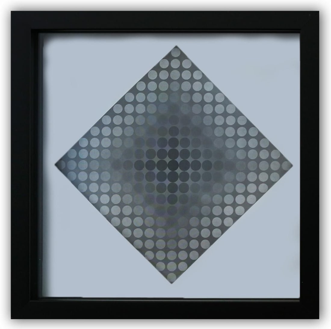 Victor Vasarely- Heliogravure Print "Untitled": Artist: Victor Vasarely. Medium: Heliogravure Print. Title: Untitled. Size: 11" x 11". Measures approx. 12" x 12" (framed). Certificate of Authenticity: Is Included. Additional: Custom Framed. Referen