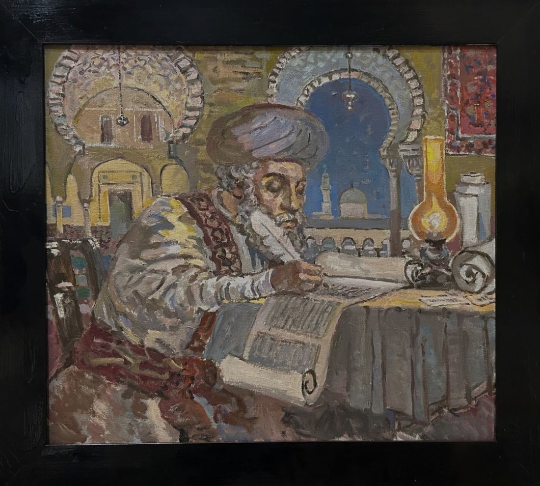 Toymkin- Oil on canvas "Maimonides (Rambam)": Artist: Toymkin. Medium: Oil on canvas. Title: Maimonides (Rambam). Size: 28" x 32". Reference#: 33416.