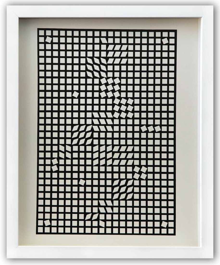 Victor Vasarely- Heliogravure Print "Untitled": Artist: Victor Vasarely. Medium: Heliogravure Print. Title: Untitled. Size: 14" x 11". Measures approx. 15" x 12" (framed). Additional: Custom Framed. Reference#: 21593.
